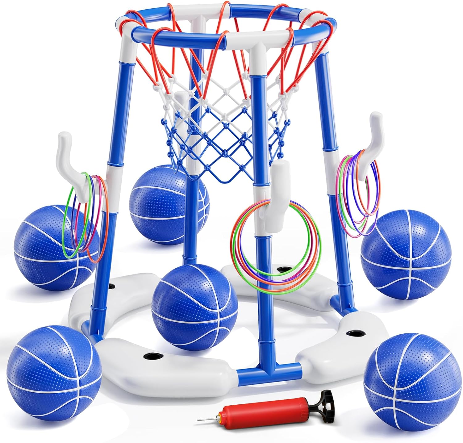 Pool Basketball Hoop for Kids Ages 4-8 & 8-12 – Floating Game Set with Water-Fillable Base, 6 Balls & Pump, Pool Games Backyard Swimming Pool Toys for Outdoor Summer Family Fun (Blue)
