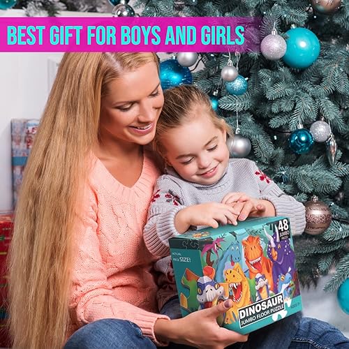 Miniatura 7 de Rompecabezas de suelo jumbo para niños, rompecabezas de dinosaurio, rompecabezas grandes, 48 piezas de 3 a 6 años para niños pequeños, aprendizaje