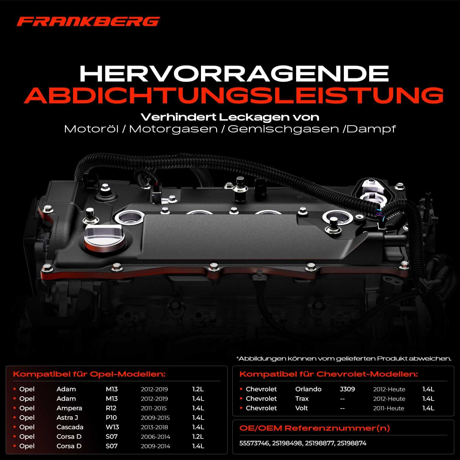 Frankberg Ventildeckel Zylinderkopfhaube mit Dichtung Entlüfterventil Kompatibel mit Corsa D S07 Cruze J300 Trax Volt Adam M13 Ampera R12 Astra J P10 Replace# 55573746