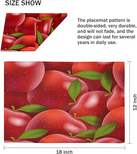 Miniatura 4 de Apple Bright - Juego de 6 manteles individuales lavables, 12 x 18 pulgadas, manteles individuales de tela resistentes al calor para cocina, comedor,