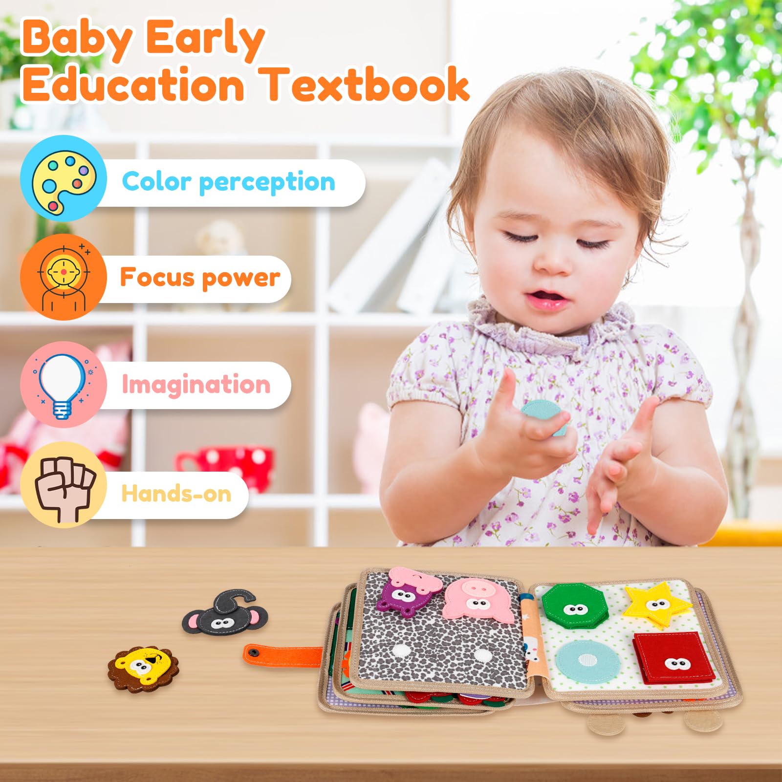 Busy Board Montessori Zabawka od 1, 2, 3 lat Książeczka aktywności z miękkiego filcu Zabawka sensoryczna dla niemowląt na wczesne rozwój i podróże, aktywności edukacyjne przedszkolne, prezent