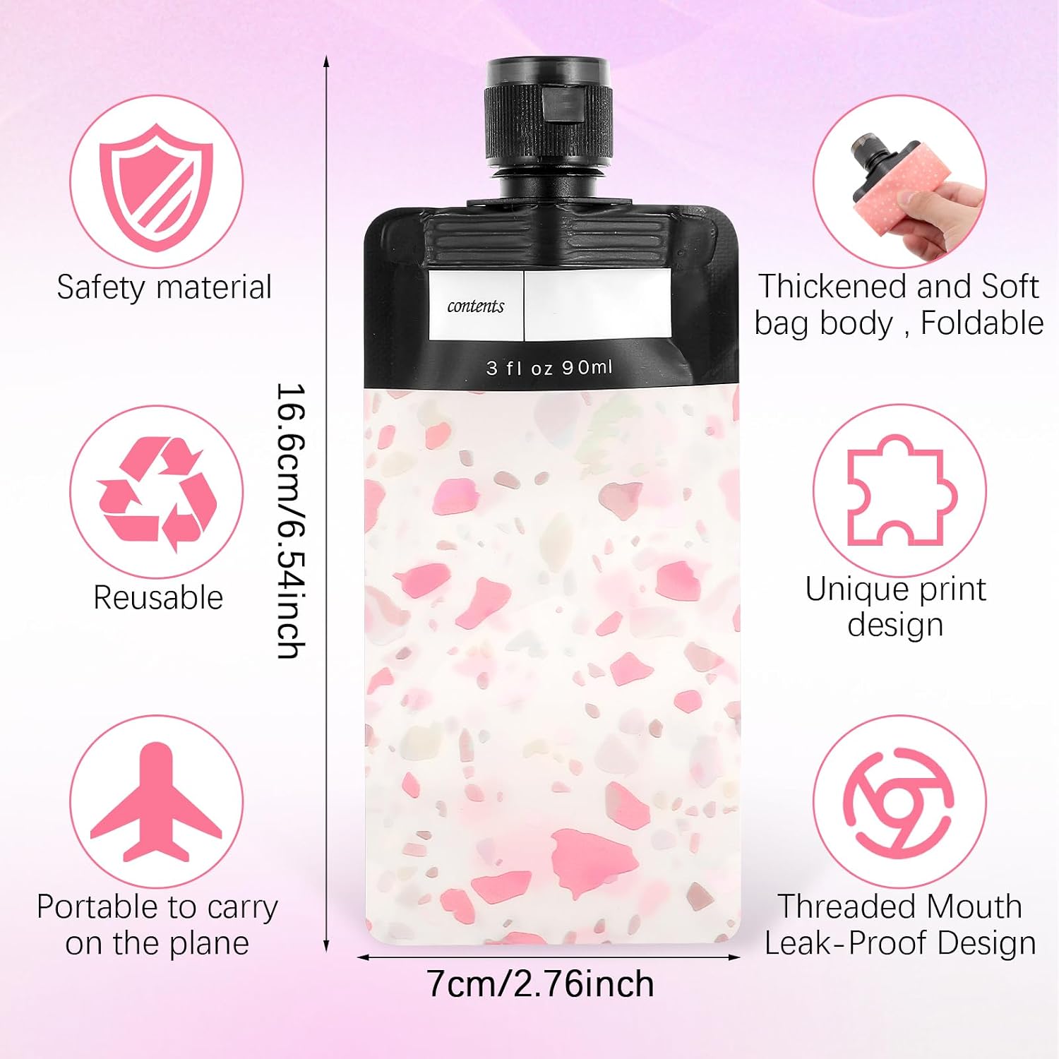 Dimeho 6 Pcs Travel Pouches for Toiletries, 3 oz Travel Size Containers Leak Proof Empty Squeeze Pouches TSA Approved Refillable Bottles for Liquids Shampoo Conditioner Pouch