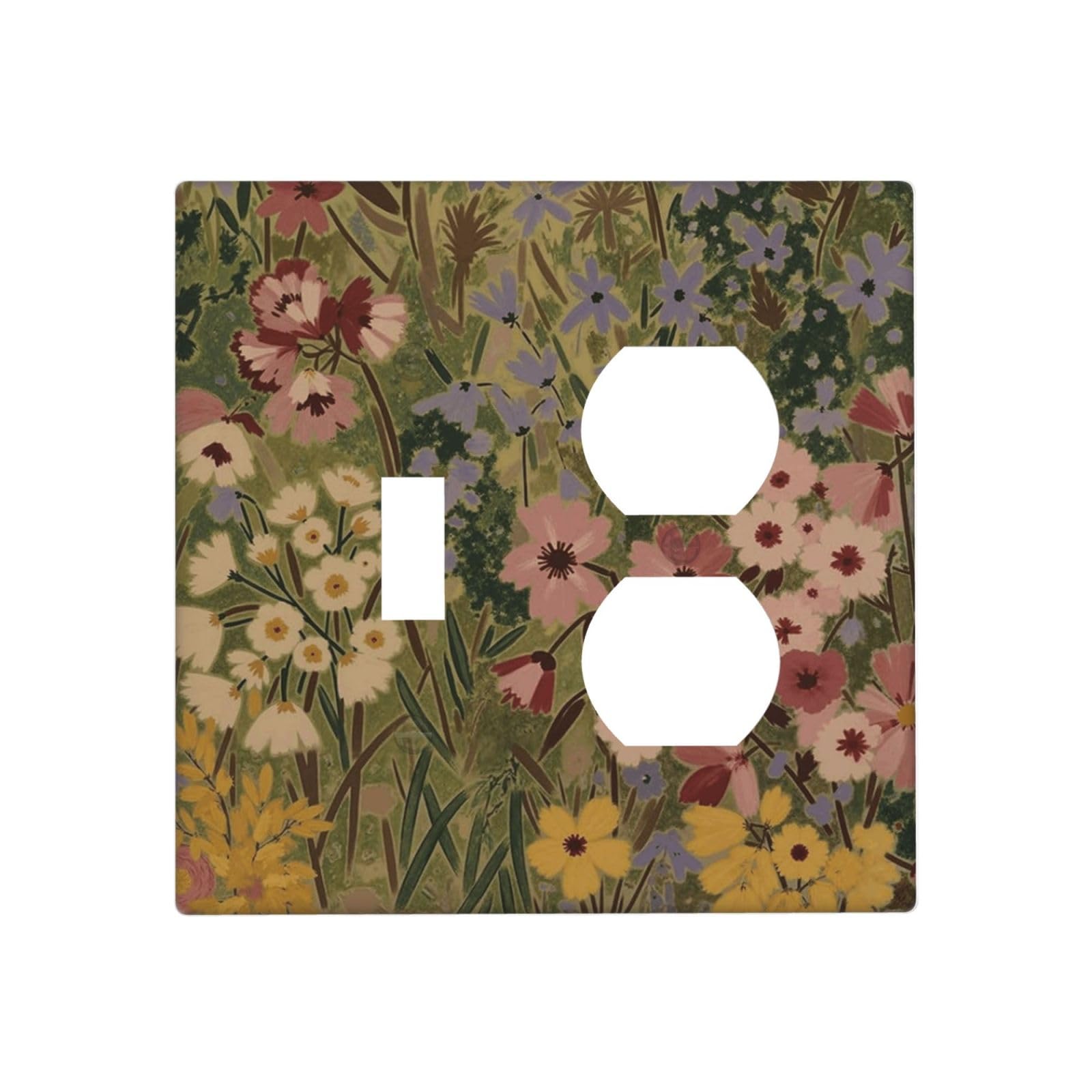 Xuejiaku Decorative Outlet Covers Vintage Watercolor Wildflower 2 Gang Combin 1 Toggle/1 Duplex Light Switch Cover Gfci Wall Plate Boho Floral Botanical Receptacle Switchplate for Cottagecore Decor