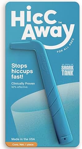 HiccAway Hiccup Straw - Stops Hiccups Naturally & Fast - As Seen On Shark Tank - Clinically Proven Relief for All Ages, Children & Adults - Safe, Lightweight, & Reusable (HiccAway Blue) 1 Pack