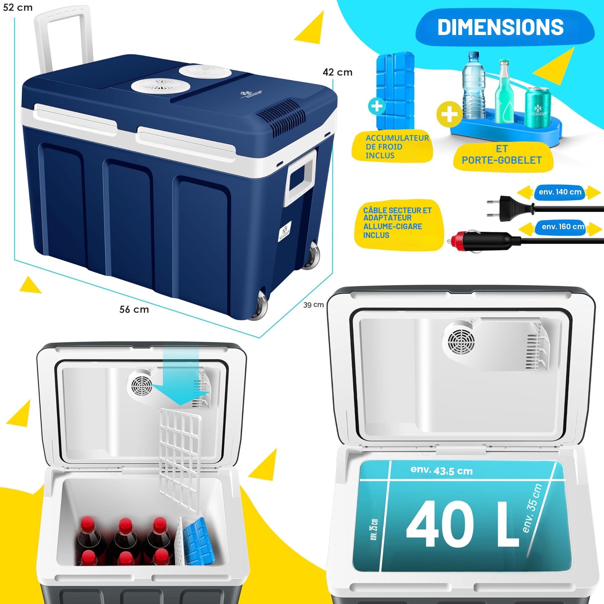 KESSER® Glacière à roulettes 40L | pour Garder au Chaud et Refroidir | Glacière thermoélectrique | 12 Volts et 230 Volts| Mini-réfrigérateur | Thermobox pour Voiture| Bateau et Camping | EEK A++