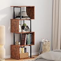 Vista 7 de Furologee 5 Tier Bookshelf, S Shaped Geometric Bookcase, Narrow Freestanding Display Shelves, Modern Wood Decorative Storage Rack for Bedroom