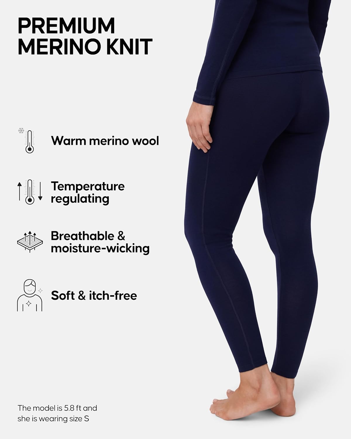 DANISH ENDURANCE Merino Wool Leggings Women, Women's Thermal Underwear Bottom, Base Layer Women’s Leggings for Winter - Image 3