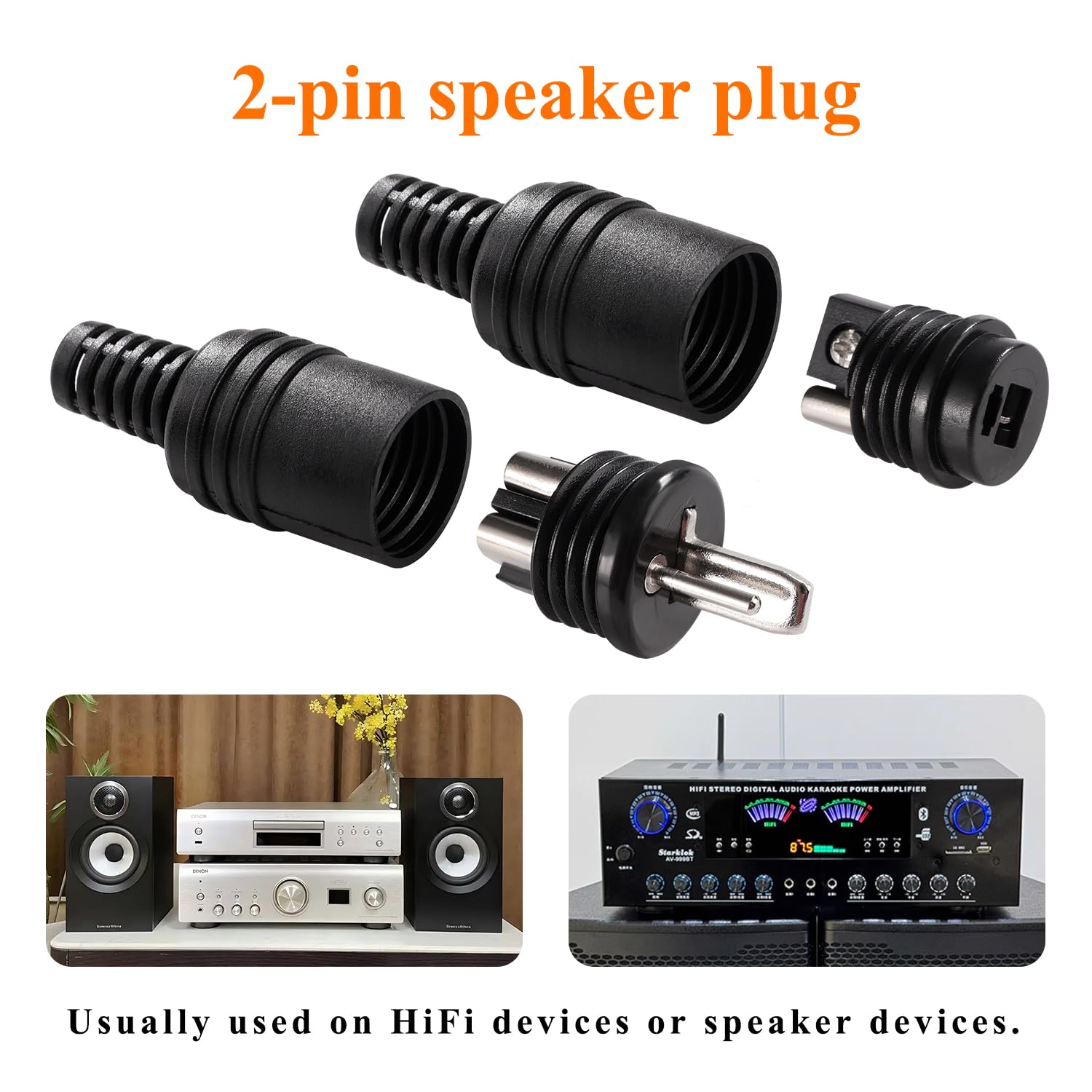 PYEUIFT 12-Pack 2-Pin Male DIN Connectors, HiFi Speaker Cable Audio Plug Adapter for Stereo Connection, Secure Locking Mechanism