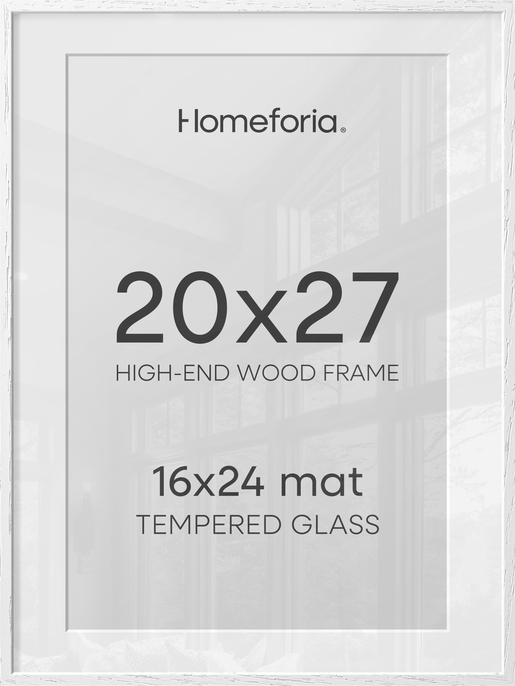 Homeforia 20x27 White Oak Picture Frame, High-End Wood, 16x24 Mat, Glass