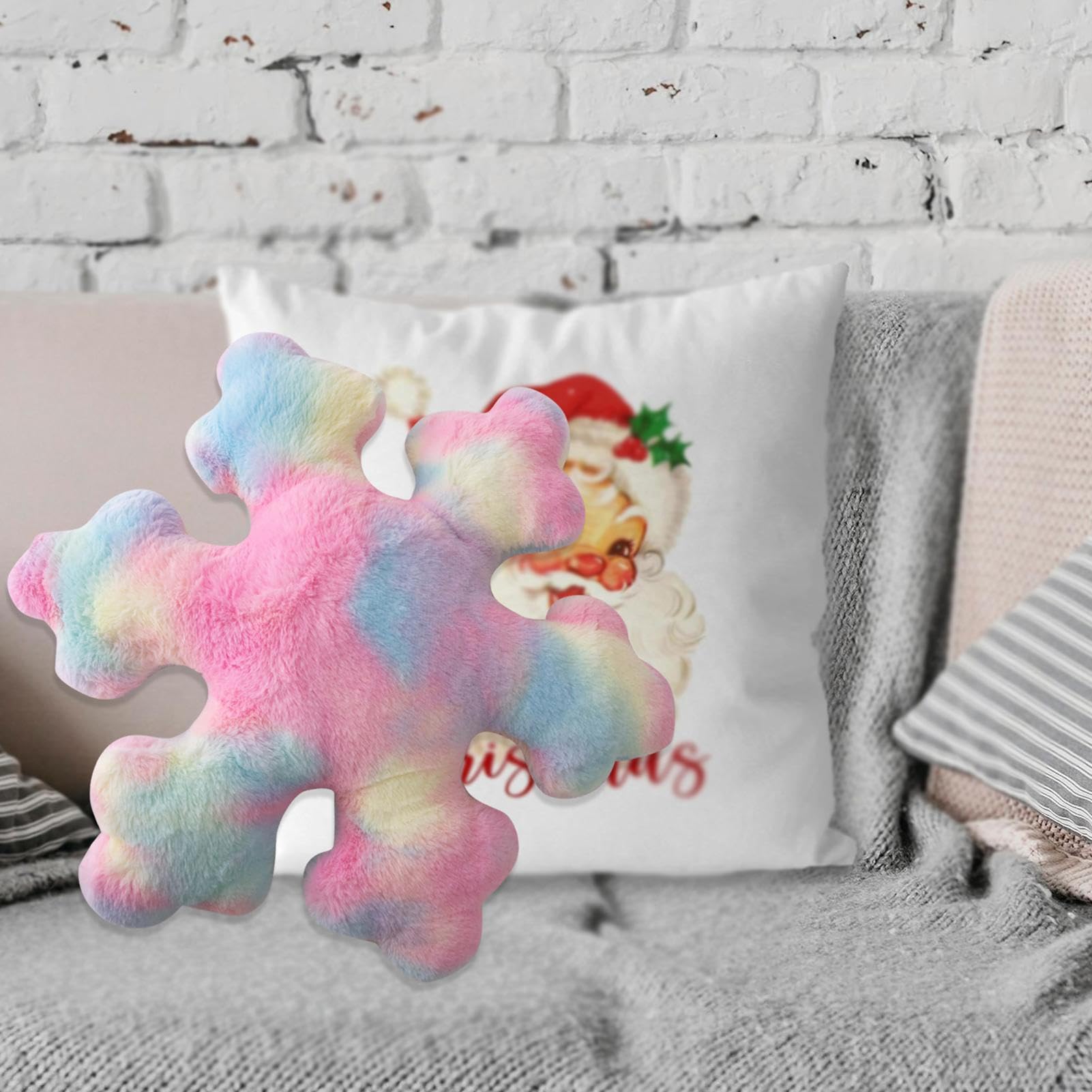 Coussin Décoratif En Forme De Flocon De Neige - 40x40 Cm - Blanc Doux Pour Noël Et Décor D'Hiver - 8