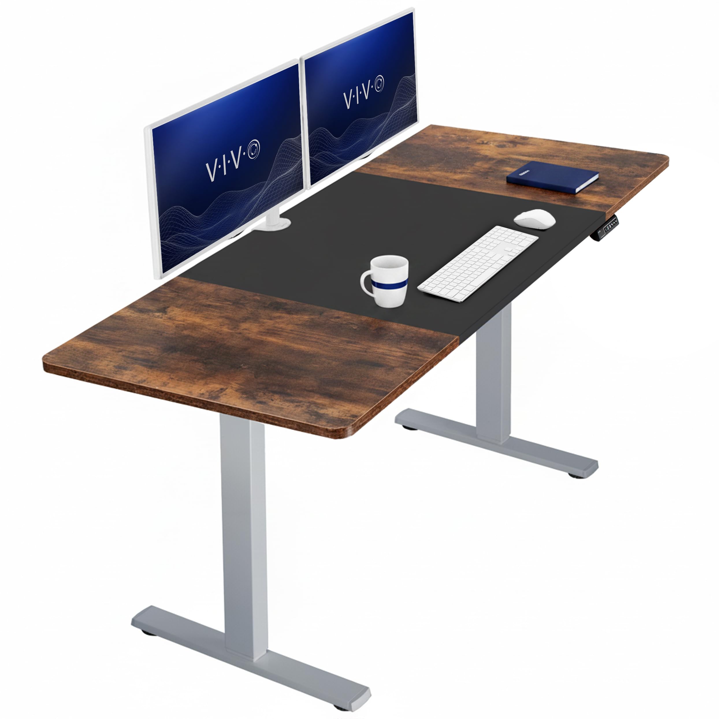 VIVO Electric 71 x 30 in Rustic Standing Desk, Memory Height Adjustment, 1B Series, Holds 220 lbs, Black and Vintage Brown Top, Gray Frame, DESK-KIT-1G7BN