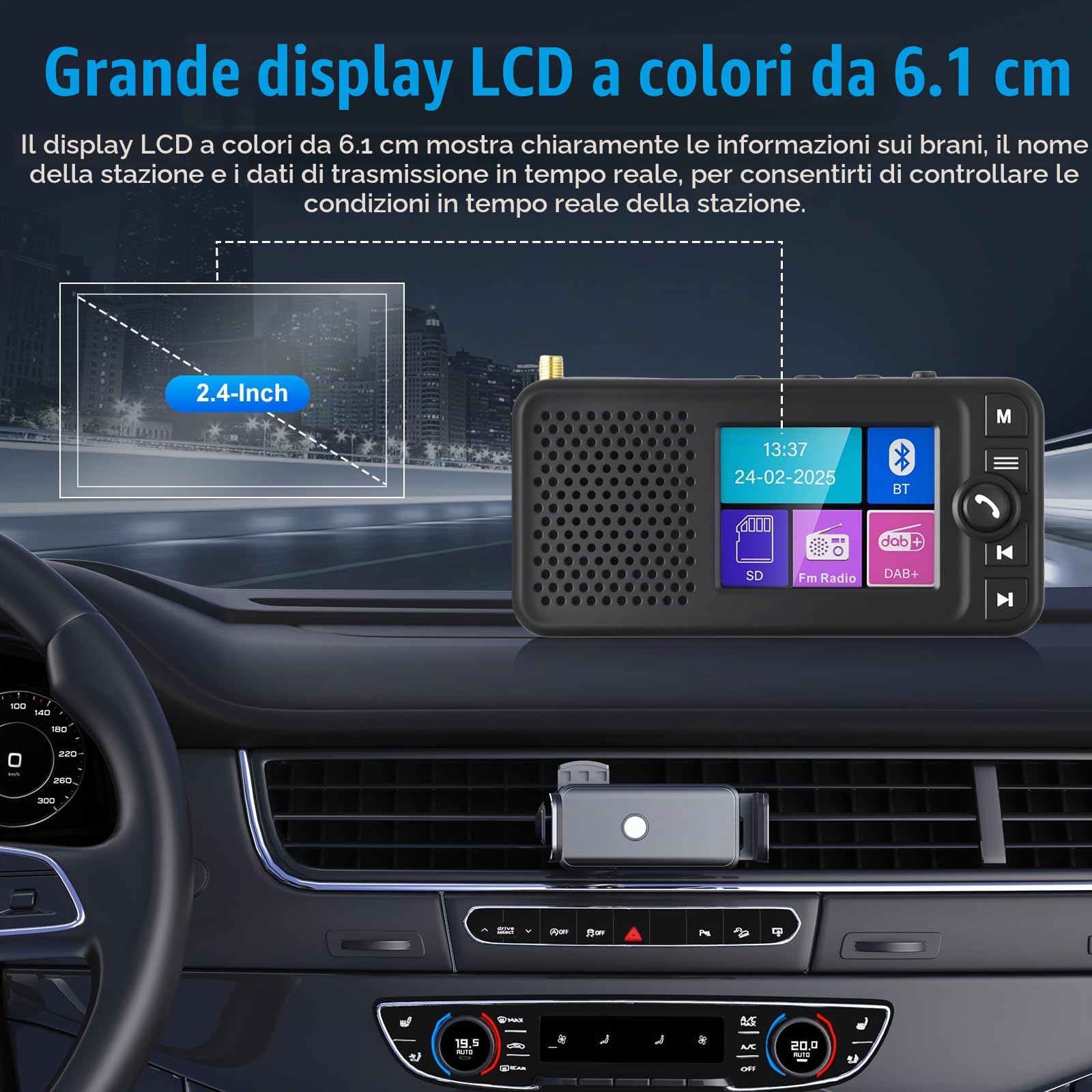 DAB+ Digital Radio Adapter per Autoradio, Motorsi Plug&Play mit 2,4" LCD-Display, Dab Radio per Auto mit Bluetooth, FM Transmitter, TF Karte, AUX, Ausgang, Antenne