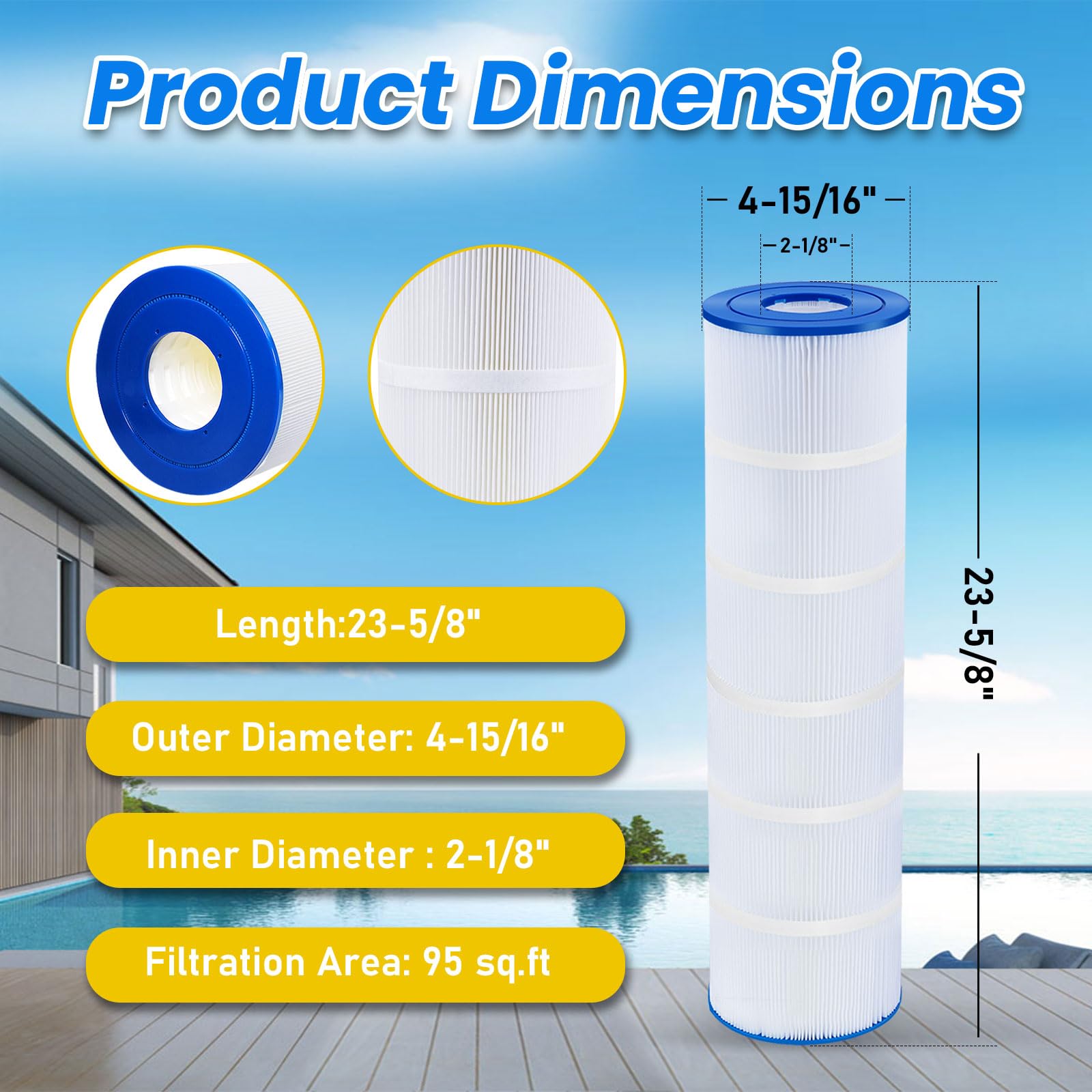 Upgraded C-4995 Pool & Spa Filter Cartridge, Compatible with Unicel c-4995, C4995, Filbur FC-2940, Pcal100, Fit for Cal Spas, Spa Filter Cartridges 95.Sq.Ft