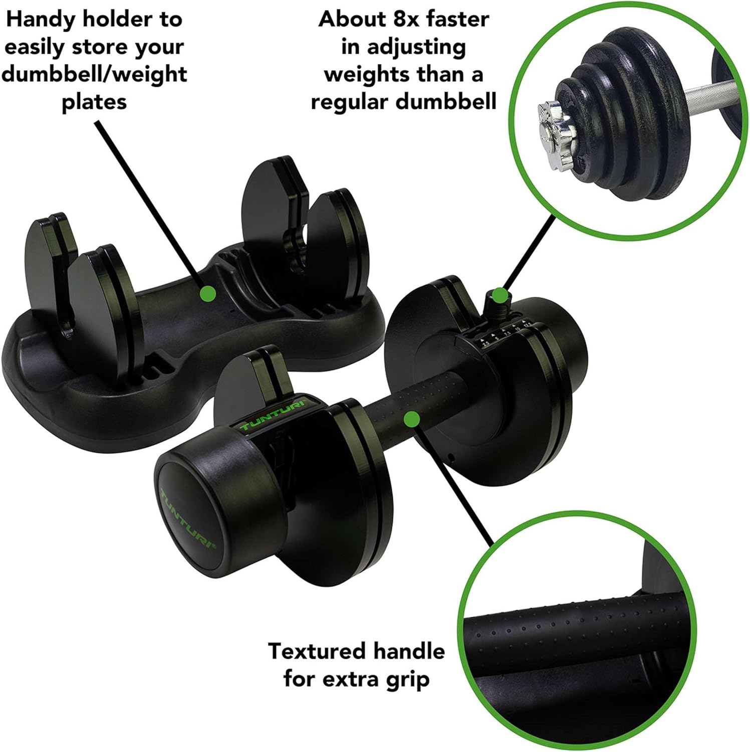 Tunturi Dumbbell 2Selector 5-12.5 kg Vinyl/Steel Black