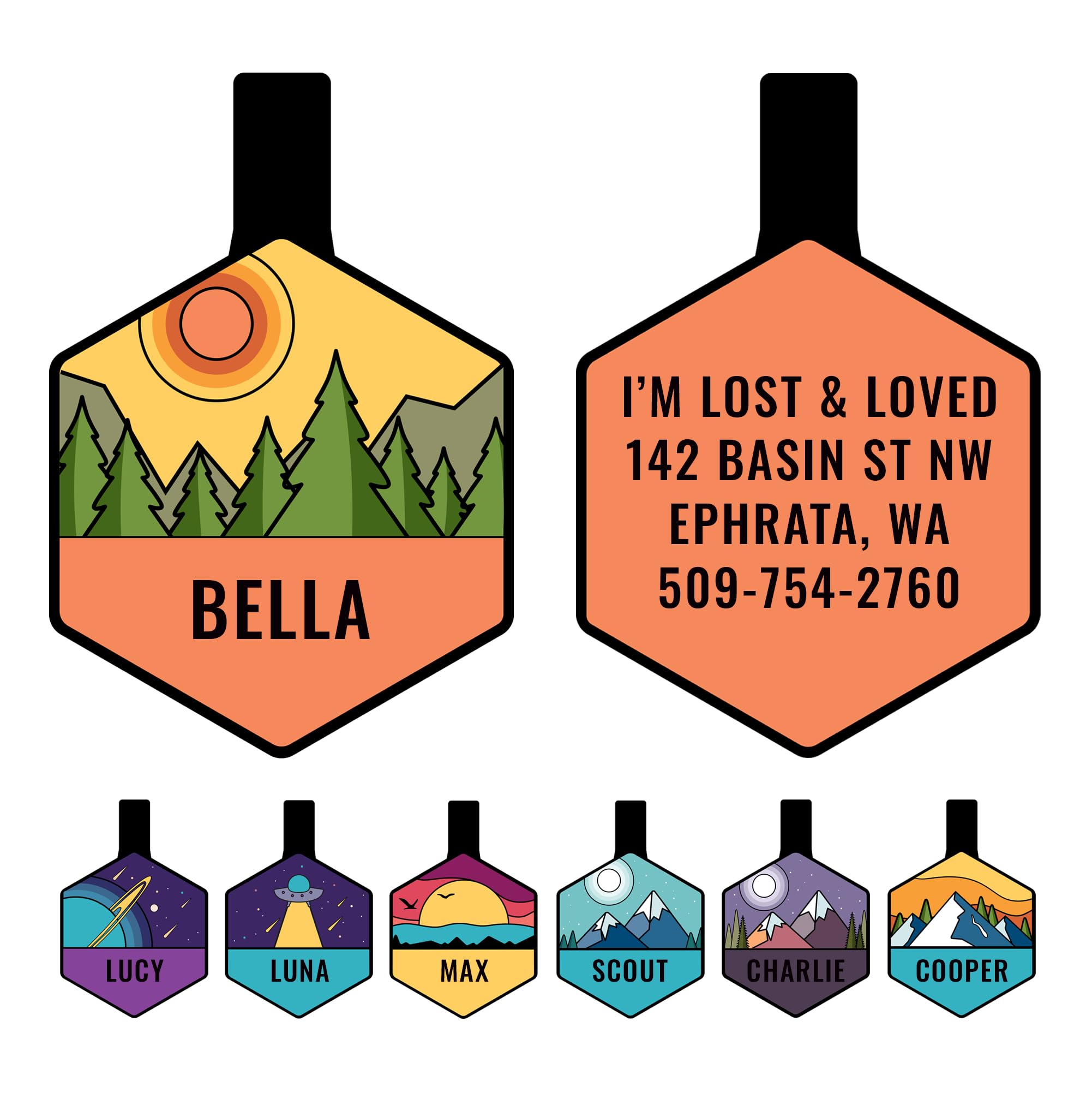 GoTags Silent Dog Tag, Personalized Engraved Hexagon Silicone Dog and Cat Name Pet ID Tags, Soundless No More Jingling Dog Tags (Forest Gold)