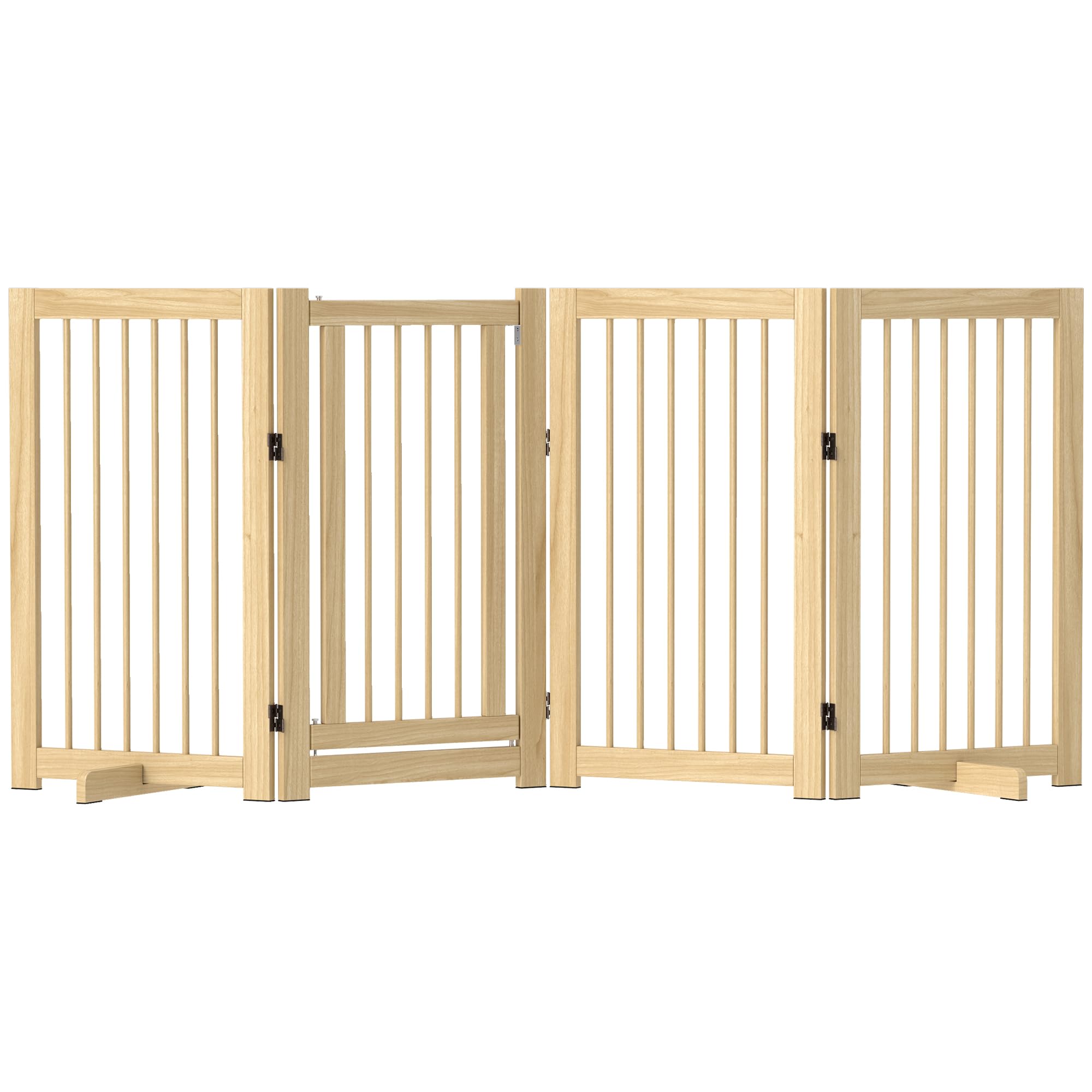 PawHut Absperrgitter Hund Freistehendes Schutzgitter mit Füßen 220 x 91 cm Holz Hundegitter Treppenschutzgitter Türschutzgitter Treppengitter für Treppen, Türen, Küche, Flur, 4 Paneelen, Naturholz