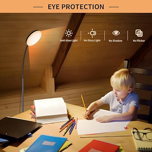 Miniatura 4 de Lámpara de pie, 3 colores y 10 brillo Pequeña lámpara de lectura LED delgada de pie, luz de cuello de cisne flexible regulable ajustable para