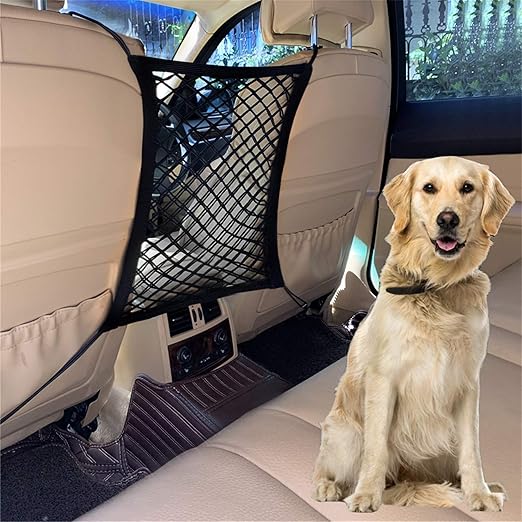 DYKESON Pet Barrier Dog Car Net Barrier with Auto Safety Mesh Organizer Baby Stretchable Storage Bag Universal for Cars, SUVs -Easy Install,Safer to Drive with Pets and Children, 2 Layer