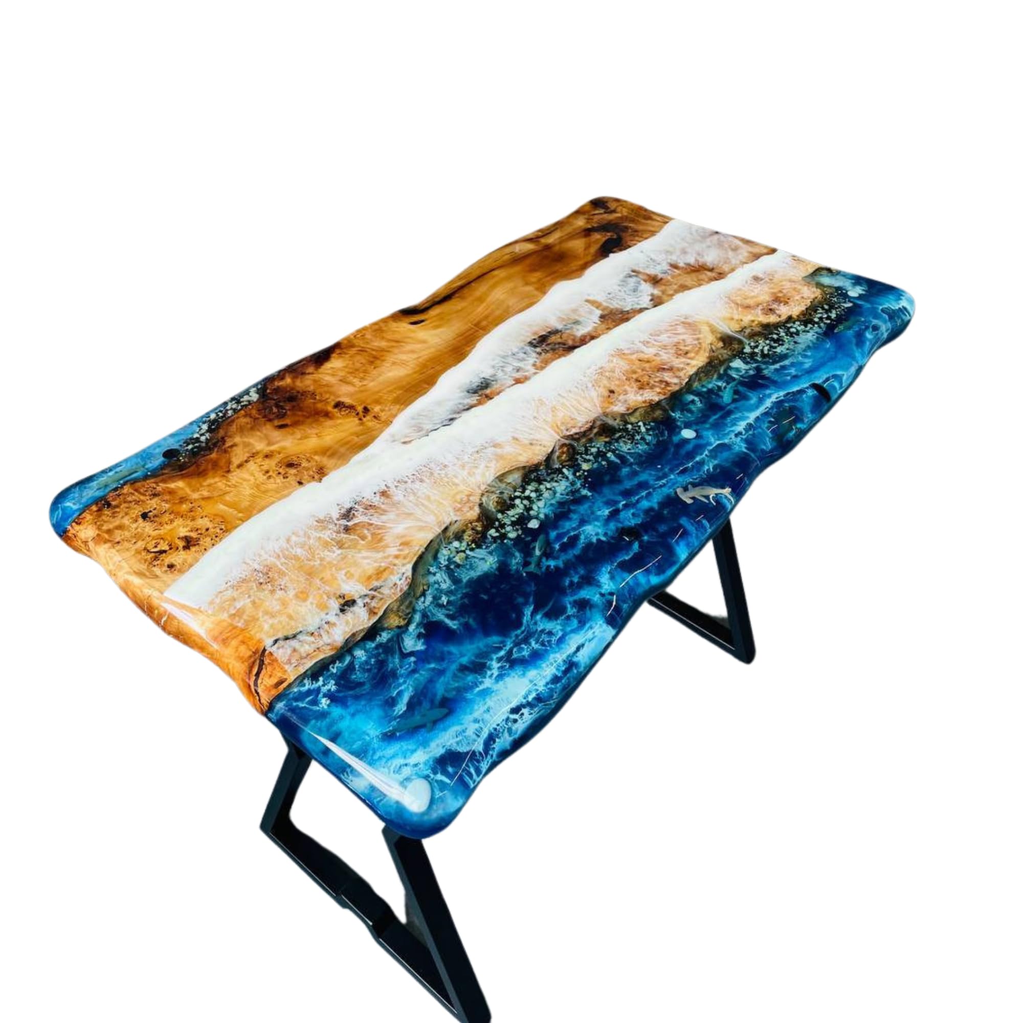 Fluorescent Epoxy Table Epoxy Resin Kitchen Table Ocean Wave Dining Table Beach Epoxy Kitchen Table Personalized Ocean Resin