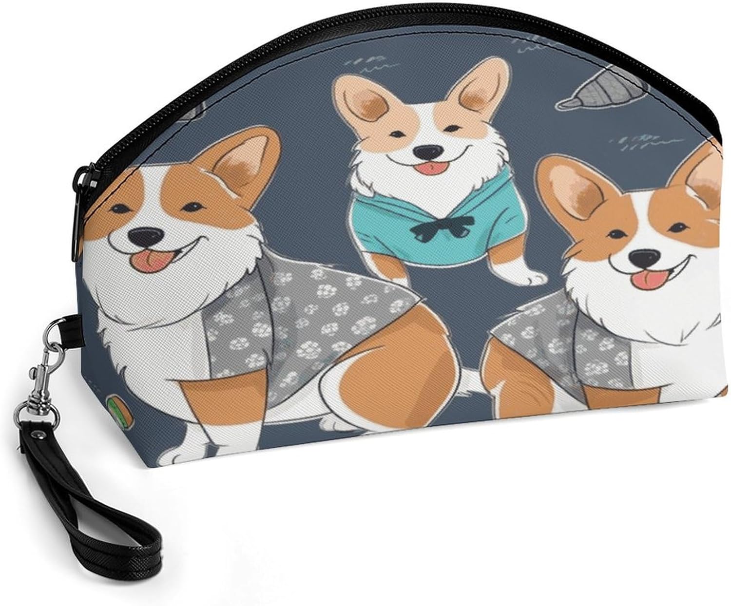 Wearing Clothes Corgi Dogs Makeup Bag Large Capacity Cosmetic Bag for Women Portable Toiletry Bags for Skincare Water-resistant Cosmetic Case PU Leather Travel Cosmetic Organizer
