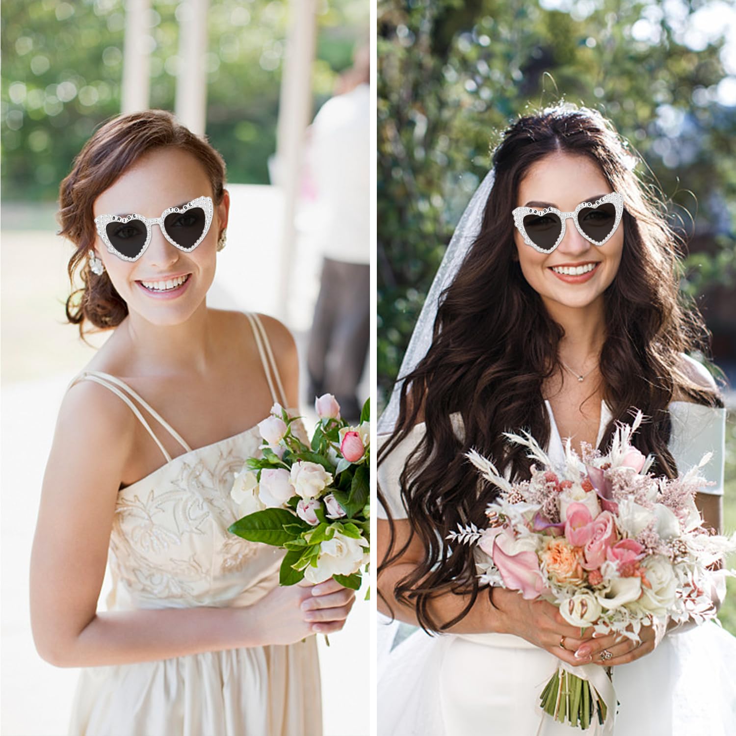 1 x okulary z perłowym sercem, 1 x torba na okulary, okulary BRIDE TO BE, okulary przeciwsłoneczne dla panny młodej, okulary przeciwsłoneczne na wieczór kawalerski