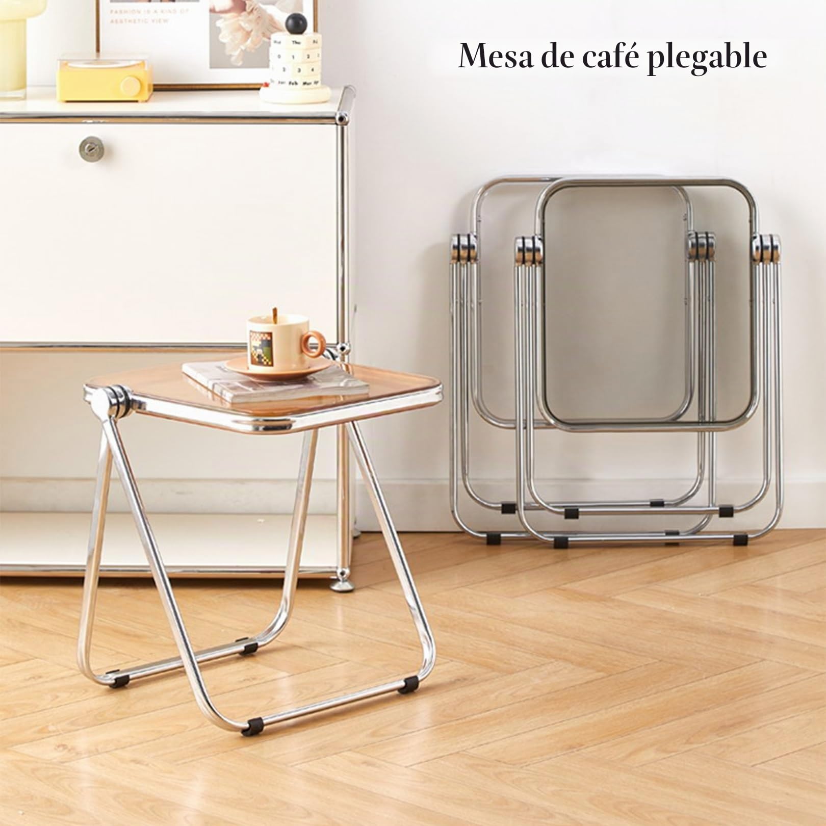 Mesa plegable, acrílico transparente, Mesa Auxiliar Plegable Mesita Mesa Salon Mesita de Noche Mesa de Centro Mesita Auxiliar ,Mesa Salon,Escritorio Café para Salón o Comedor, no requiere montaje(Brow
