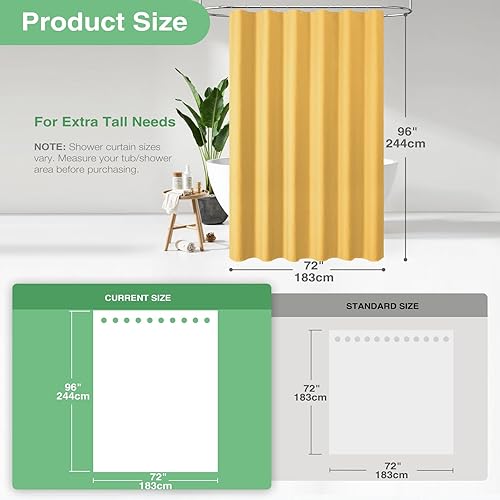 Vista 439 de Dynamene Cortina de ducha larga de tela negra – Cortinas de ducha de tela alta y resistente con textura de gofre, juego de cortina de baño de lujo