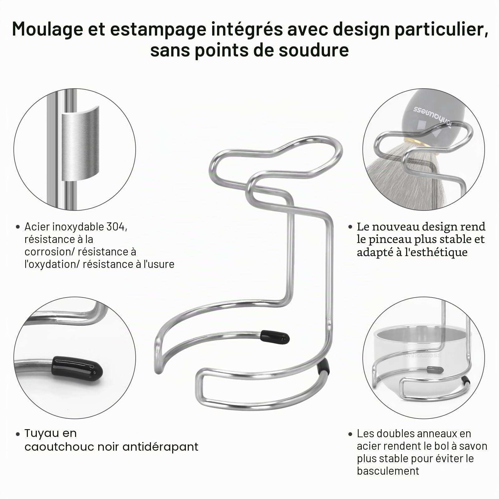 Kit de Rasage Tonhawness pour Homme, Ensemble de Brosses à Raser 4 en 1 Comprenant une Brosse à Raser en Poils de Blaireau, un Bol et Support à Raser en Acier Inoxydable et un Savon à Raser à la