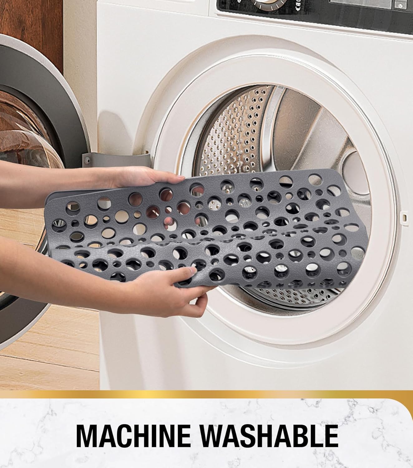 HITSLAM Shower Mat Anti Slip, 21x21 Inch No Odor Soft TPE Bathroom Shower Stall Floor Mat, Square Bath Mat for Tub Non Slip with Suction Cups and Drain Holes, Machine Washable, Soft on Feet, Grey - Image 6