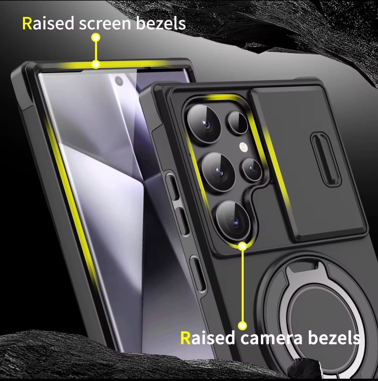 Magnetic Case for Samsung Galaxy S25 Ultra with Slide Camera Cover, Built-in Ring Stand Compatible, Military Grade Shockproof Protection, Slim Rugged Design Black - Image 5