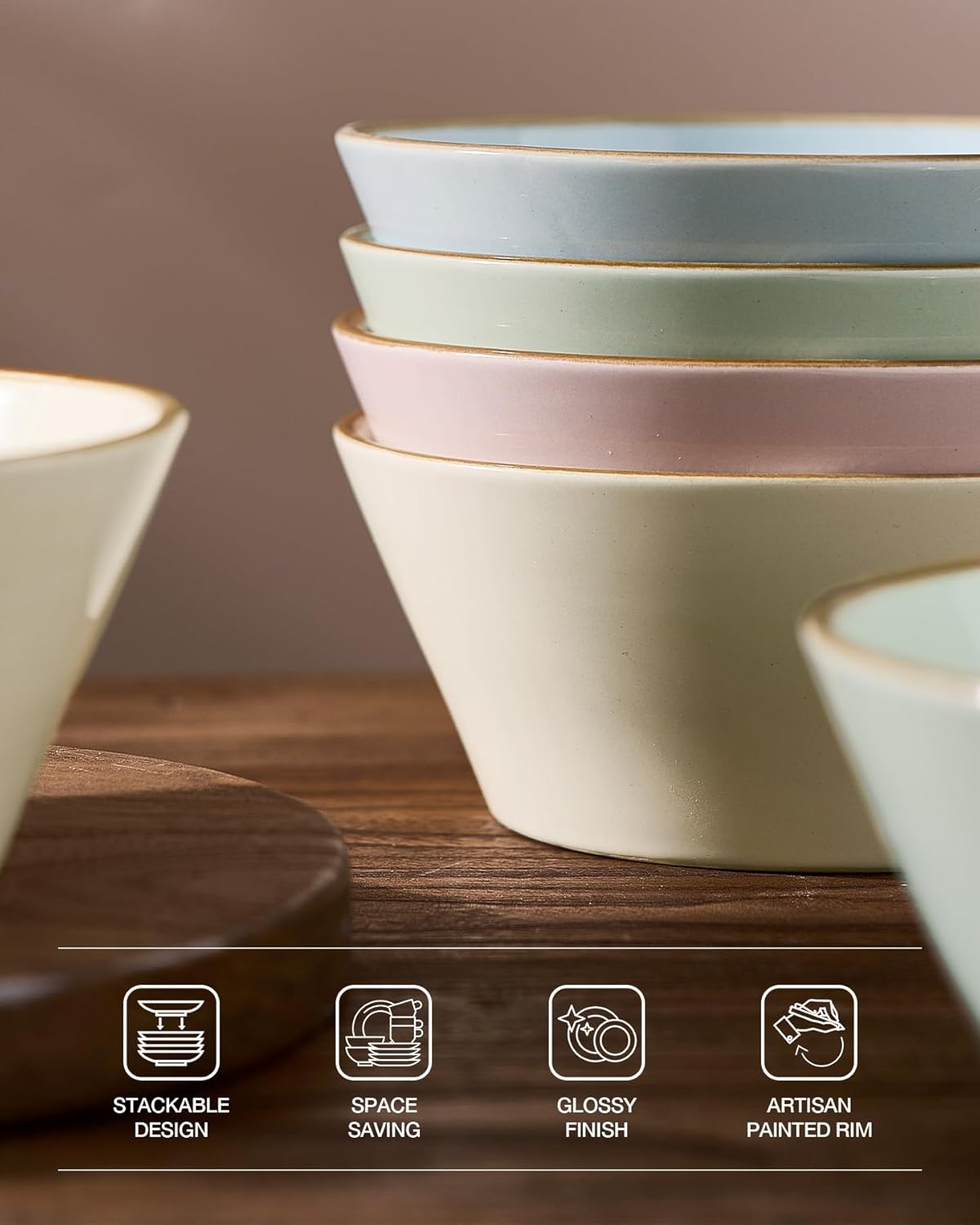 Famiware Saturn Dinnerware Sets, Plates and Bowls Sets for 4, 12 Pieces Stoneware Dish Set - Chip and Scratch Resistant, Microwave and Dishwasher Safe Tableware Set, Multi-color with Rim - Image 5