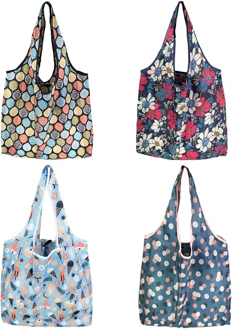 suchkawe 4 Pack Reusable Shopping Bag, Foldable Eco Friendly Grocery Bags, Multipack Washable Tote Bags for Women Shopping Storage (46 X 60 cm)