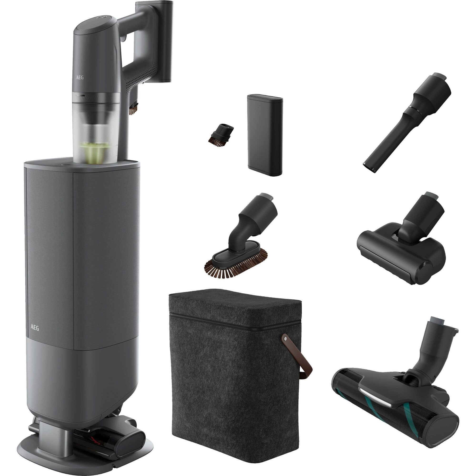 AEG Ultimate 8000 Akku Staubsauger mit Absaugstation, Ersatz‑Akku, von Stiftung Warentest mit GUT (2,5), ETM Testmagazin Sehr Gut, Auto‑Modus, für alle Böden, 25V Akku, 400 ml, Dunkelgrau, AP83A25XNX