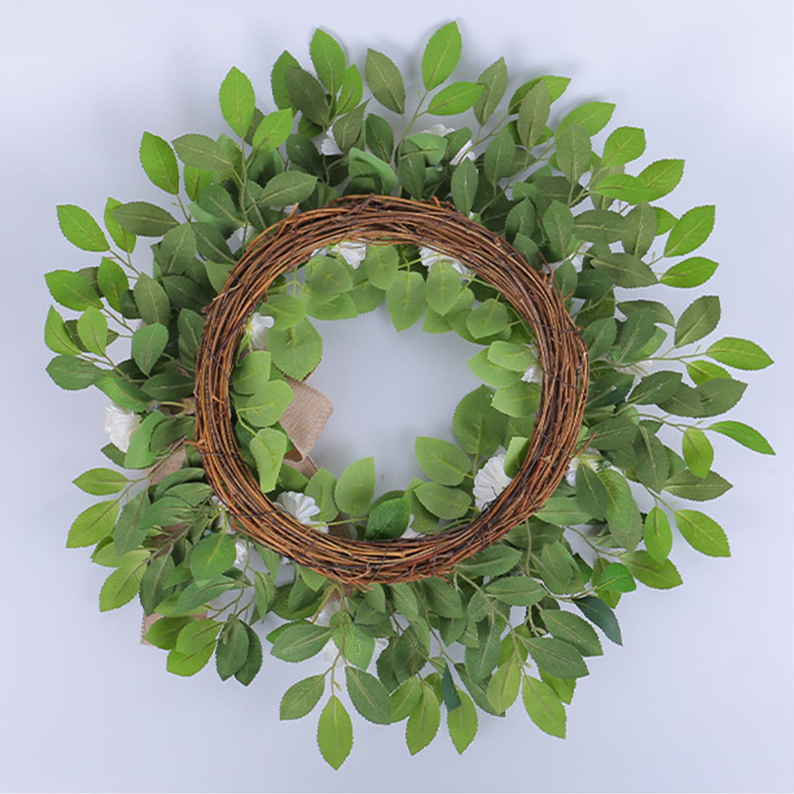 Couronnes murales de Porte Guirlandes de Vacances Fleurs artificielles décoratives 21,6 Pouces Hortensia Blanc pour façade avec nœud, Fait Main avec Verdure Eucalyptus pour fenêtre