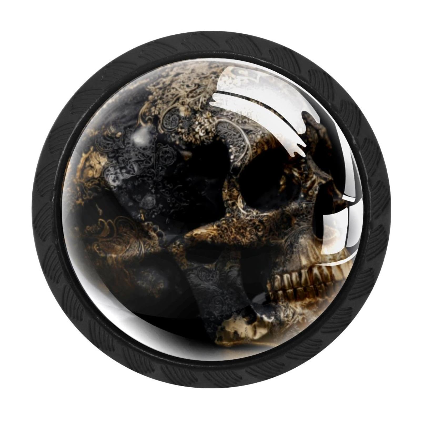 CHENZZZZ 4 Pieces Kitchen Cabinet Drawer Dresser Door Knobs Pulls Handles, Black Gold Skull