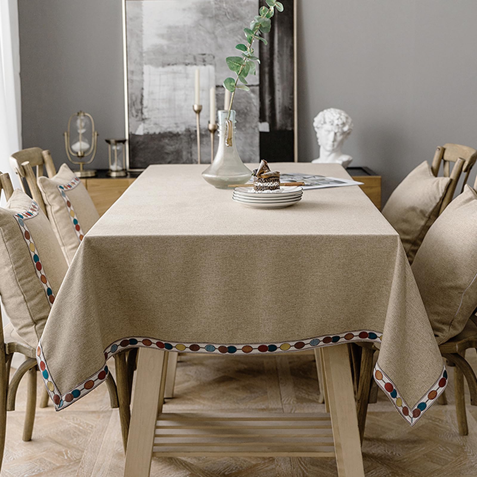 Manteles Mesa Antimanchas Impermeable Algodón y Lino Transpirable Nórdico o para Cocina Comedor Marrón 140 × 160cm