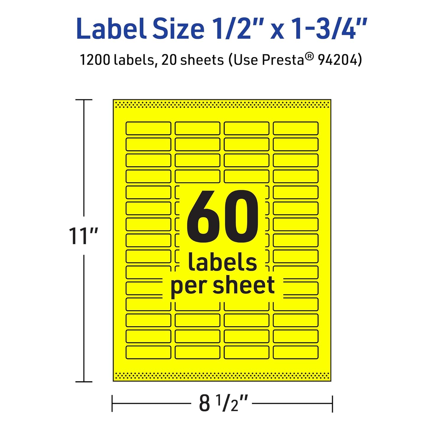 Avery Printable Rectangle Labels, Sure Feed Technology, 1/2" x 1-3/4", Neon Yellow Labels, Print-to-The-Edge, Laser/Inkjet Printable, 1,200 Total, Great for Jars and More