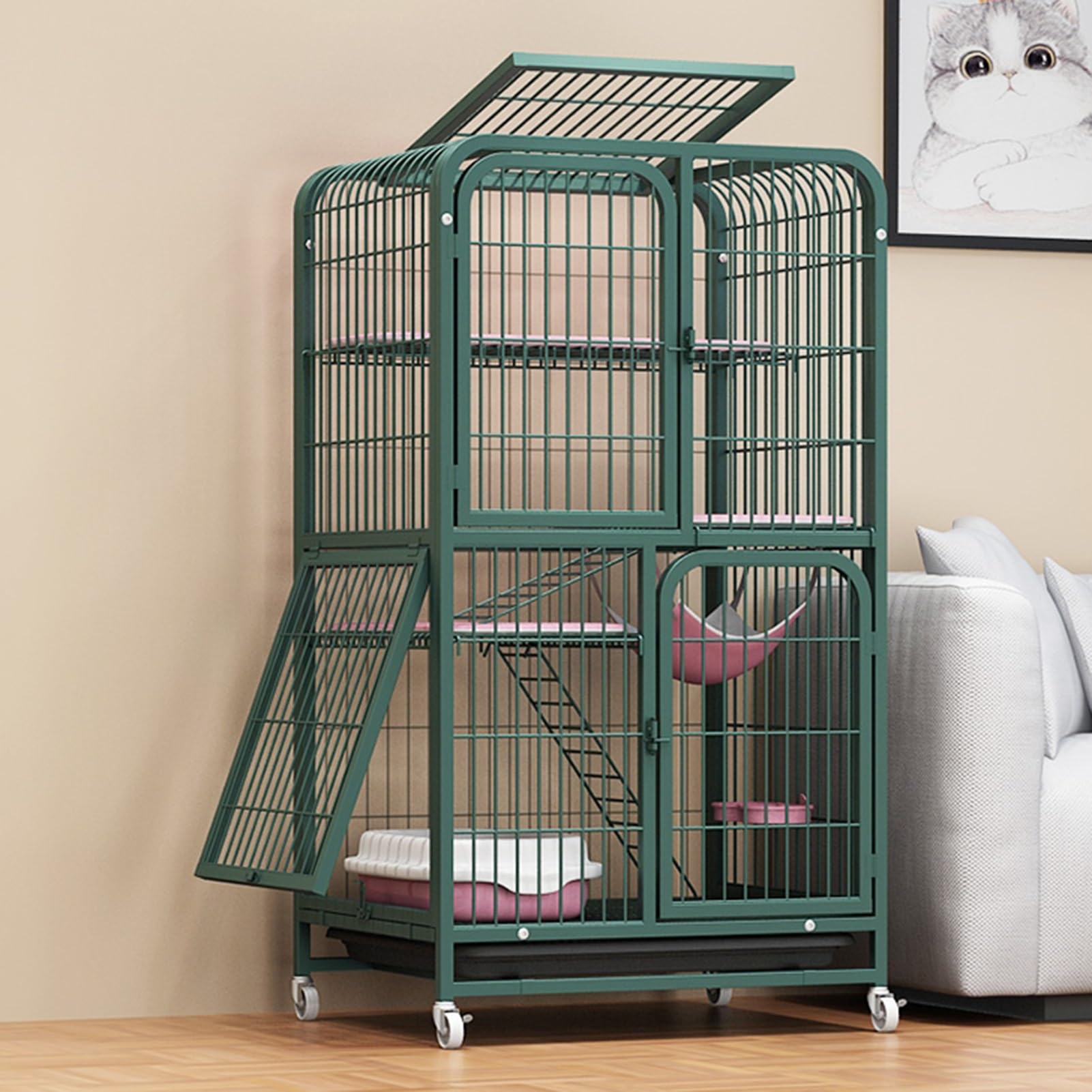Cage chat intérieur grand catio 4 niveaux pour lapin furet chinchilla