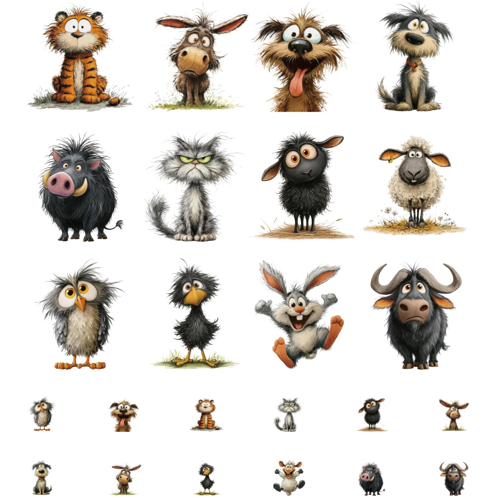 Increíble 24 piezas de transferencia termoadhesiva animal divertido grandes parches para planchar burro perro gato conejo para ropa personalizada, chaquetas de mezclilla, sudaderas, proyectos de