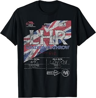 LHR London Heathrow Int'l Airport Vintage Airline Tag Tee T-Shirt