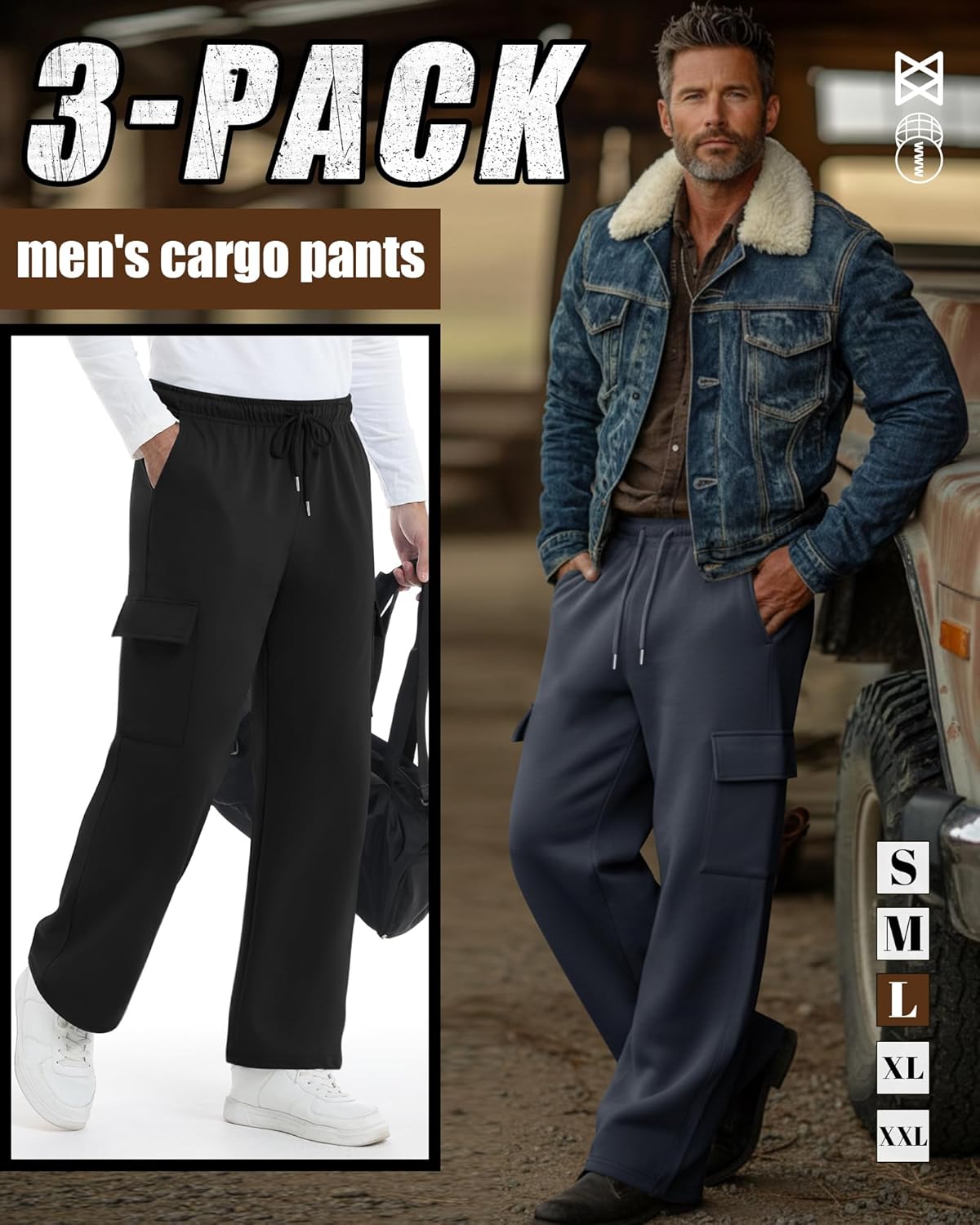 Neer 3 Pack Men's Cargo Sweatpants Athletic Straight Leg Joggers Open Bottom Track Pants Drawstring Lounge Pants with Pockets - Image 2