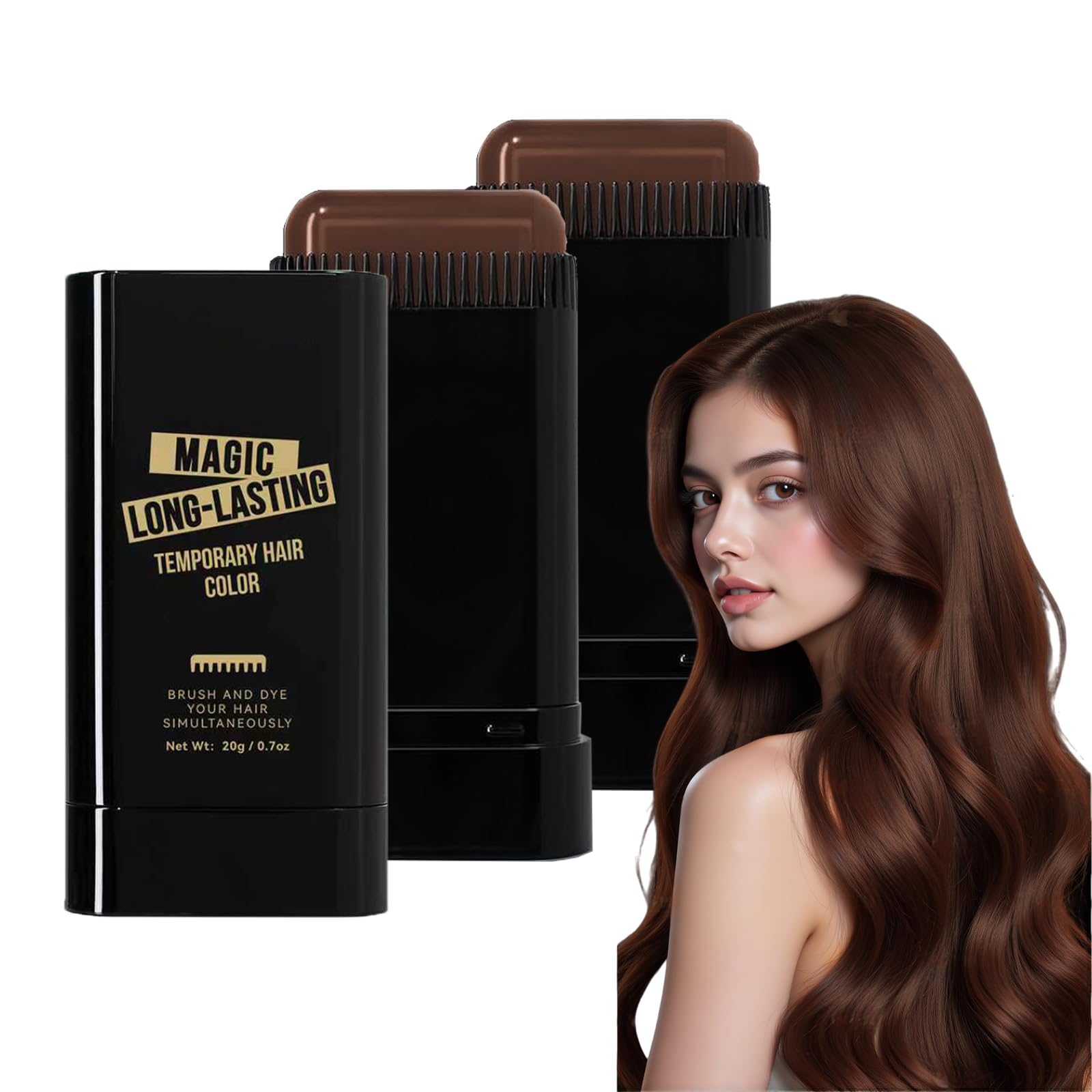 Suaxova 2PCS Hair Color Comb,2-in-1 Color Correction Stick with Comb to Cover Gray and White Hair,Safe Convenient Waterproof and Sweat-Proof Comb Hair Dye Cream,Coffee Portable Hair Colouring