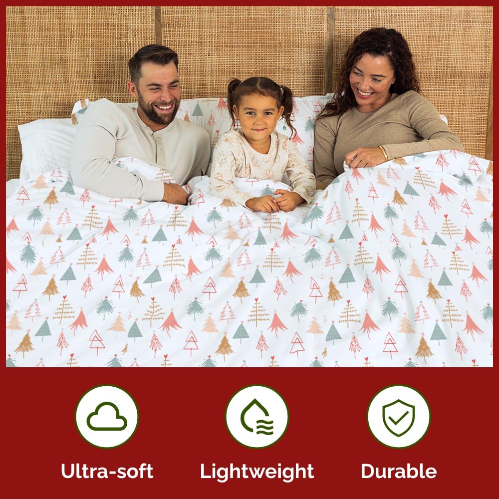 Christmas Duvet Cover Queen Size Set - Extra Soft Queen Duvet Cover with 2 Pillow Shams - Holiday Xmas Bedding with Zipper Closures & Ties - Comfy Breathable Bed Set - 90 x 90, Christmas Tree Pattern - Image 3