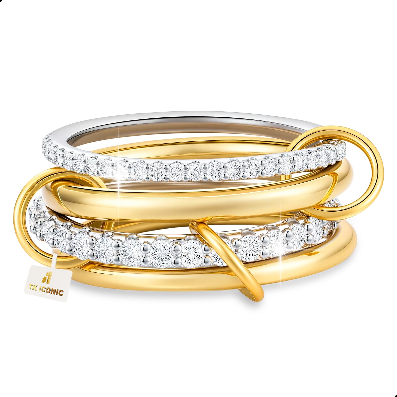 18K Gold plated Stackable Rings For Women Silver And Gold Stackable Ring Set Cubic Zircon Mixed Metal Rings For Engagement Wedding Birthday Valentine's Day Mother's Day Gift 4 Rings Gold & Silver 6