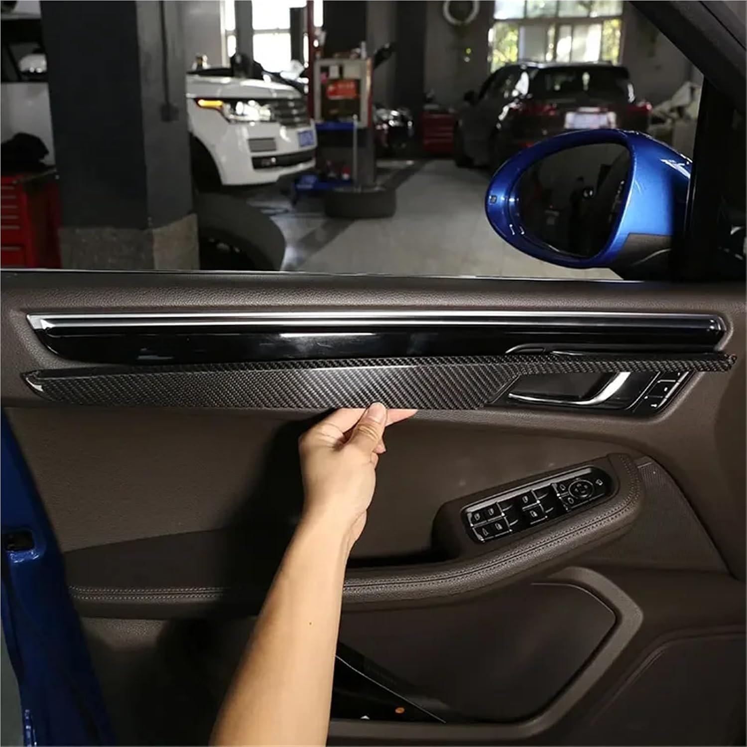 Compatible with Macan 2014-2023 Carbon Fiber Car Inner Door Panel Trim Strip Cover Sticker Inner Car Accessoies(Carbon Fiber Look)