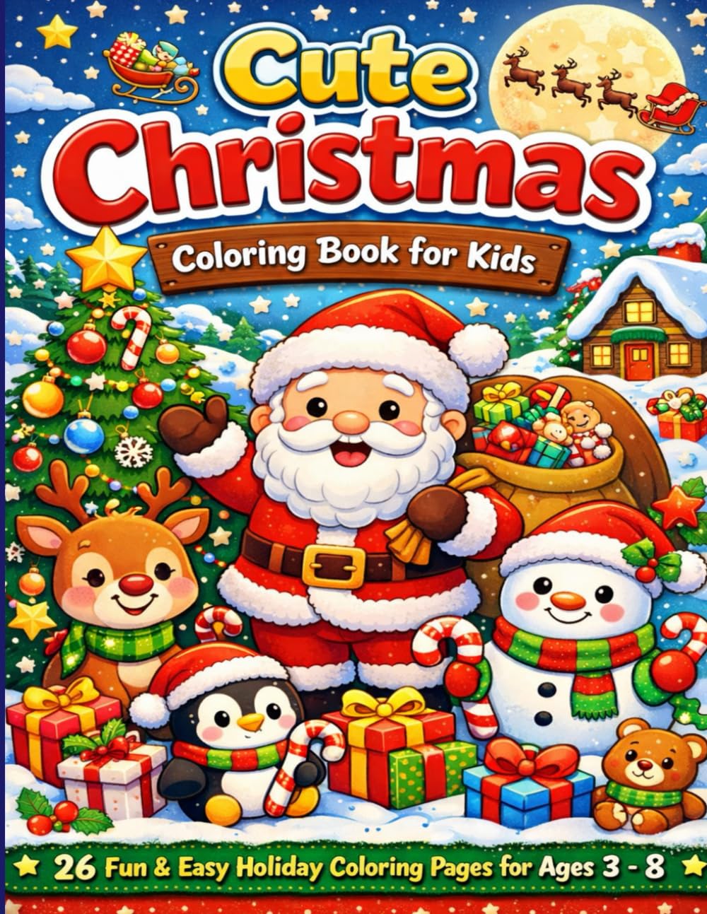 Cute Cristmas Coloring Book for Kids: 26 Fun & Easy Holiday Coloring Pages for Ages 3 - 8