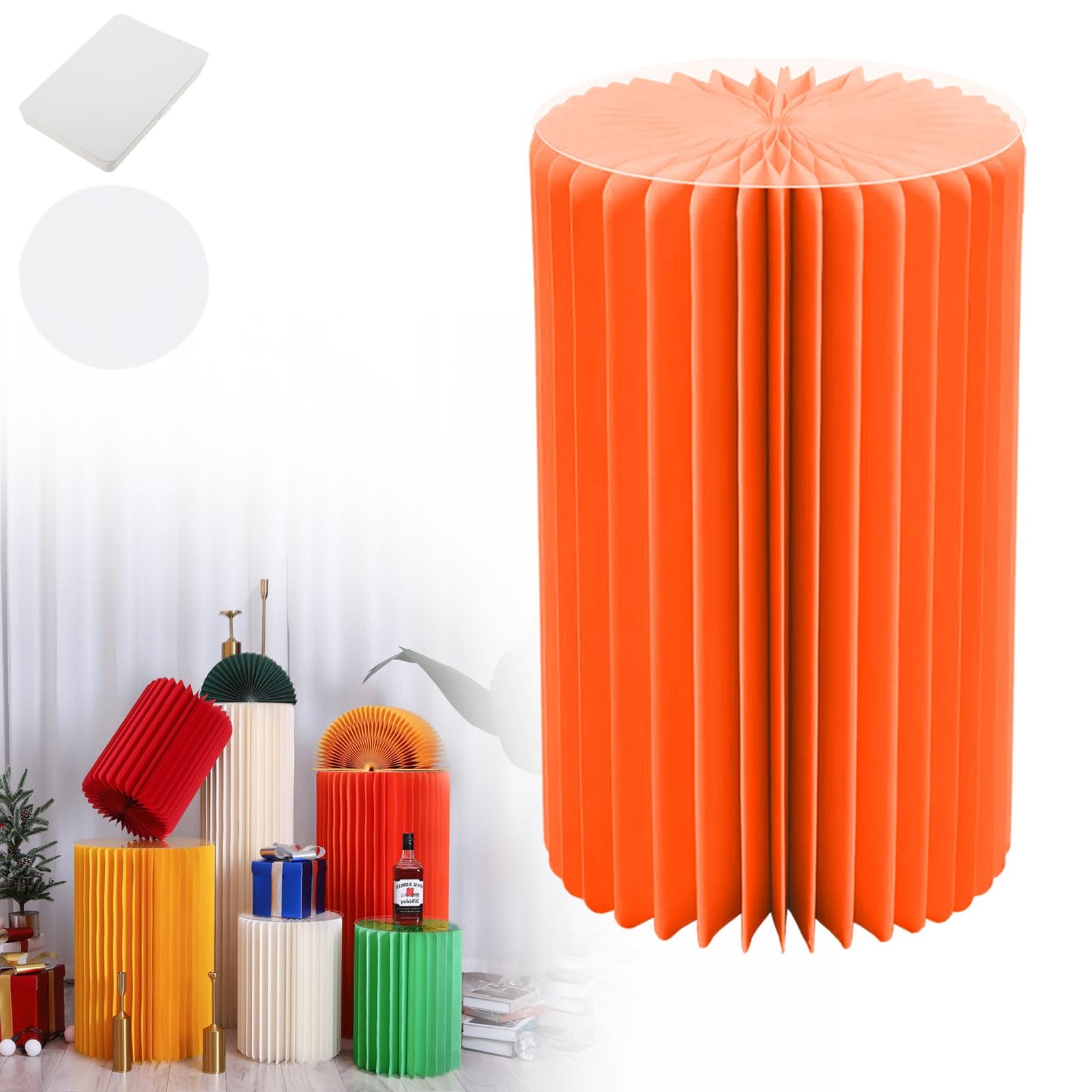 YTBHSHXZ plinth， Foldable Cardboard Cylinder Pedestal Stand With Transparent Plate Multicolor 20-100cm(Orange,H 60cm)