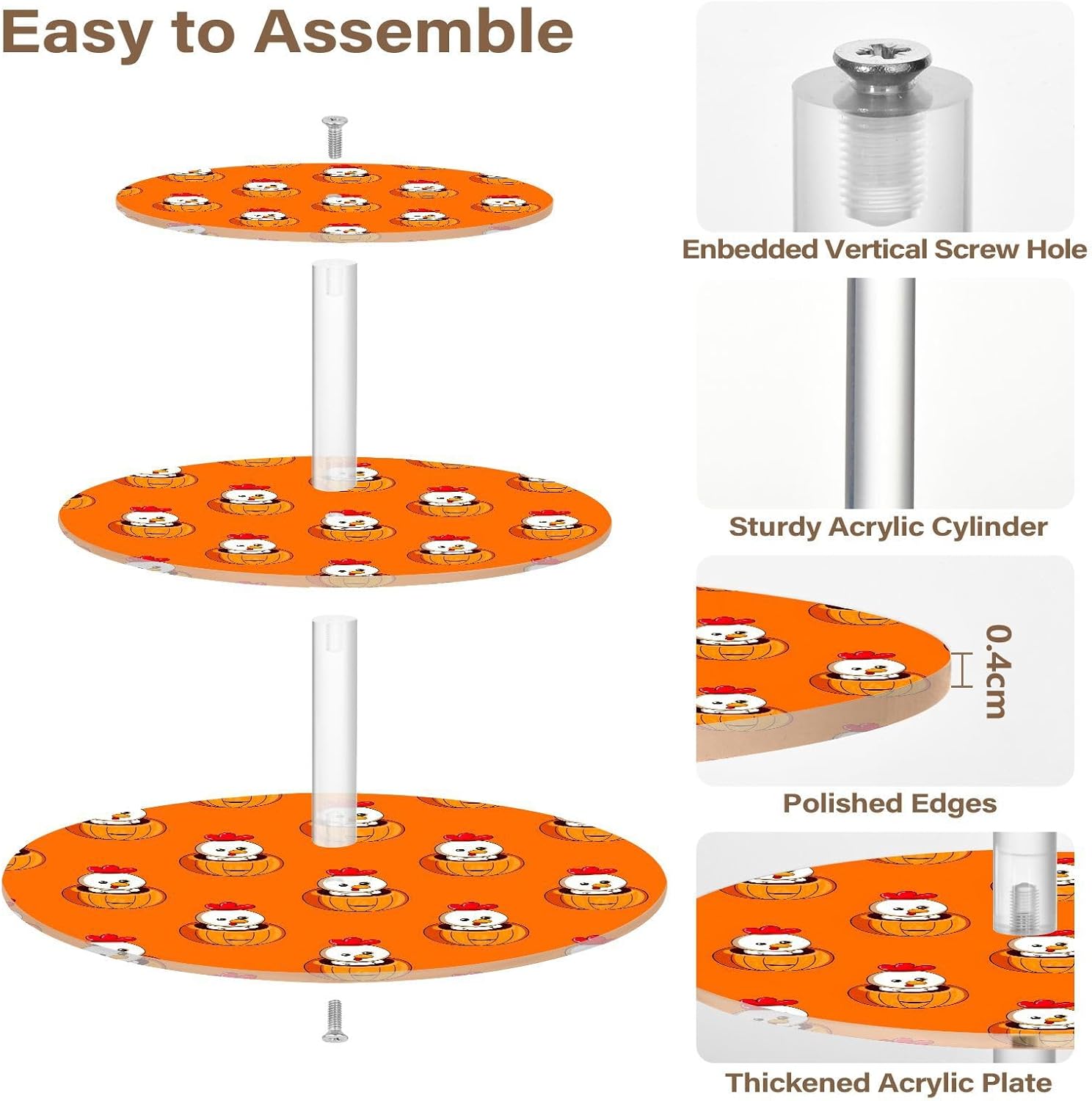 Pumpkin Chicken 3 Tier Acrylic Cupcake Stand, Cupcake Stand for 34 Cupcakes for Weddings,Christmas,Holidays,Parties,Birthday,Printed Cupcake Tower 23300055