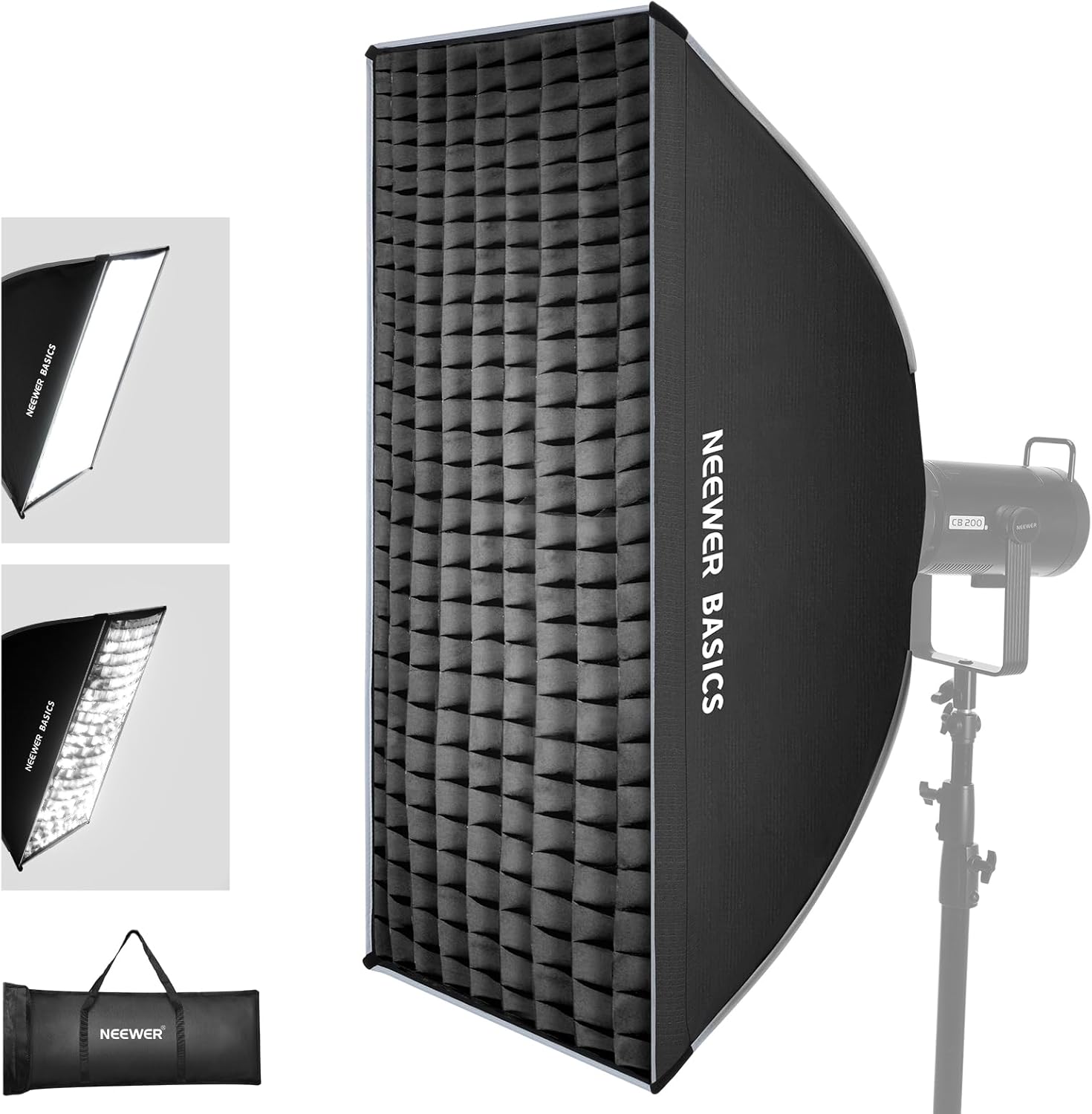NEEWER Basics Strip Softbox Bowens Mount, 24"x35" Quick Release Soft Box Light Diffusers/Grid/Bag Compatible with Aputure 150c Compatible with Godox SL60w, for FS300C FS150B HB80C CB200C Q6, NS60P
