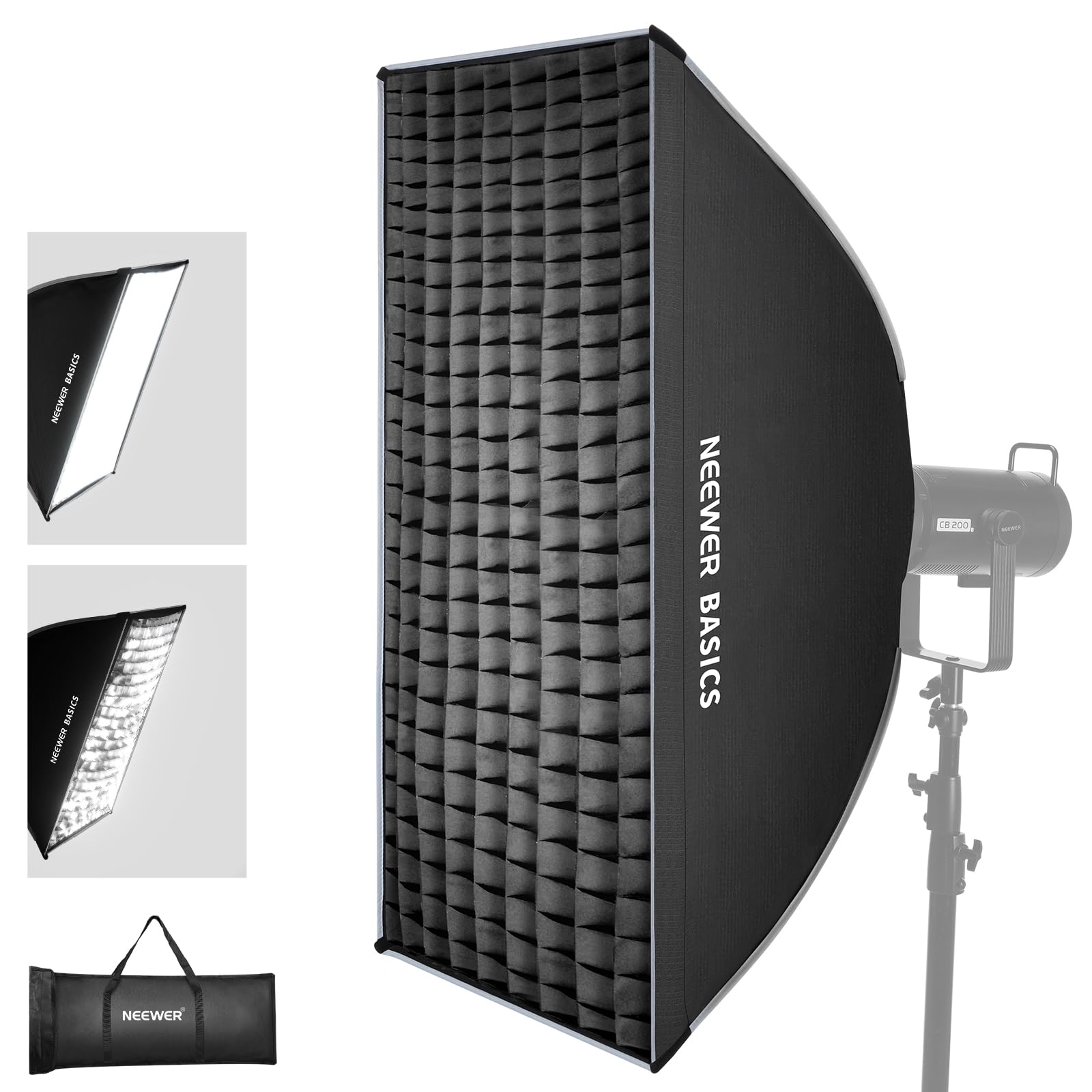 NEEWER BASICS Strip Softbox mit Bowens Mount, 60x90cm Quick Release Soft Box Licht Diffuser/Gitter/Tasche Kompatibel mit Aputure 150c Kompatibel mit Godox SL60w für FS300C FS150B HB80C CB200C Q6 NS60P